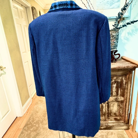Vtg 80’-90’ | Blue & Black 100%Wool/100%Silk Houndstooth Plaid 3/4 Blazer/Coat - Picture 4 of 11